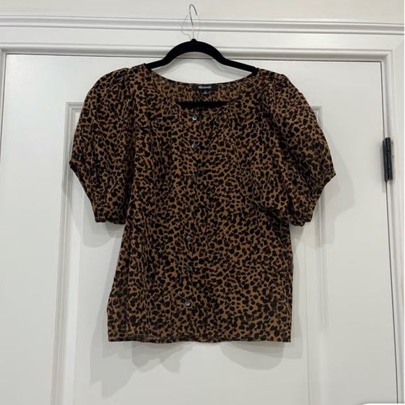 Madewell Animal Print Blouse w Balloon Sleeves - Picture 2 of 8